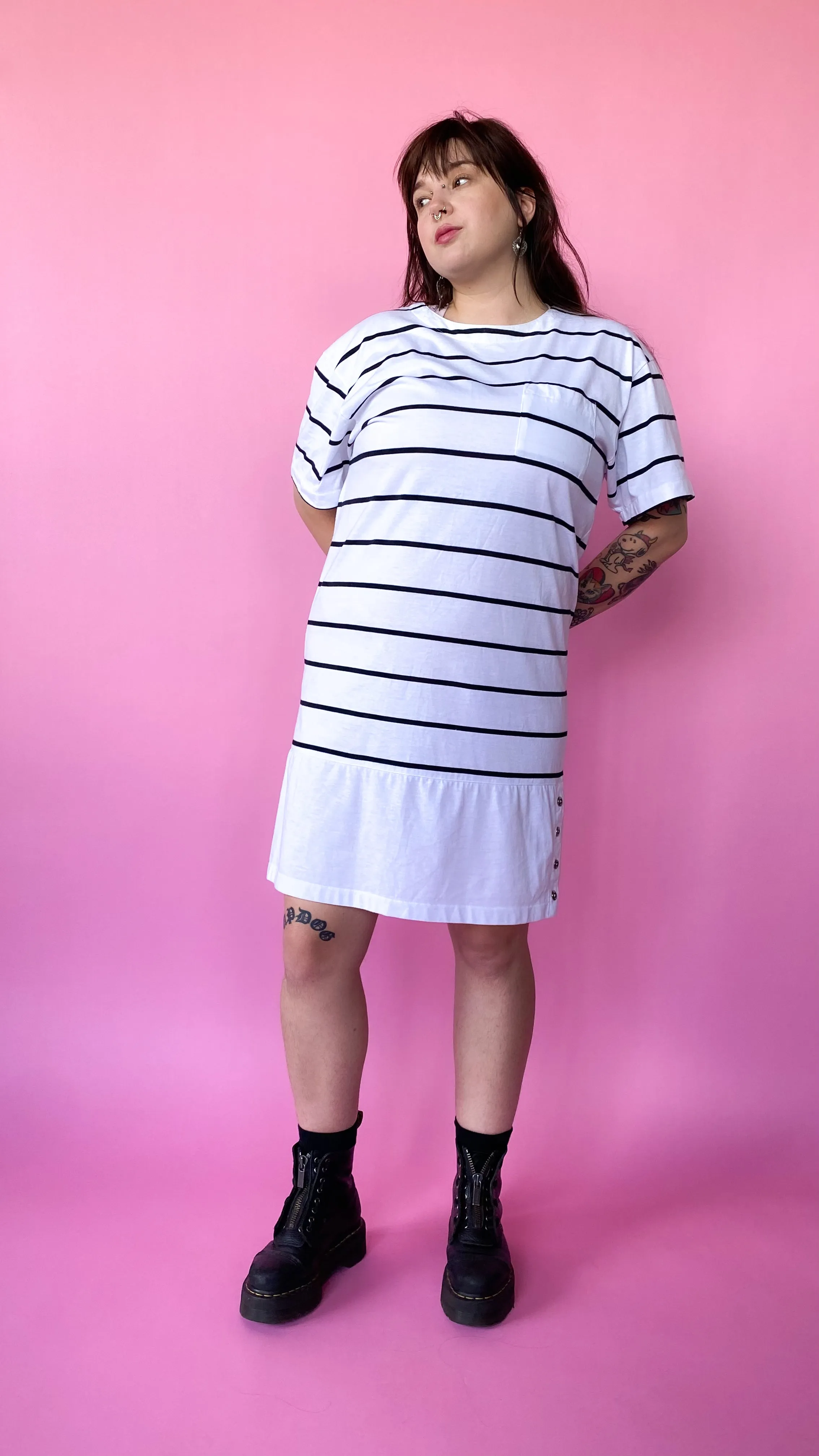 1990s Black and White Striped Dress, sz. 1X