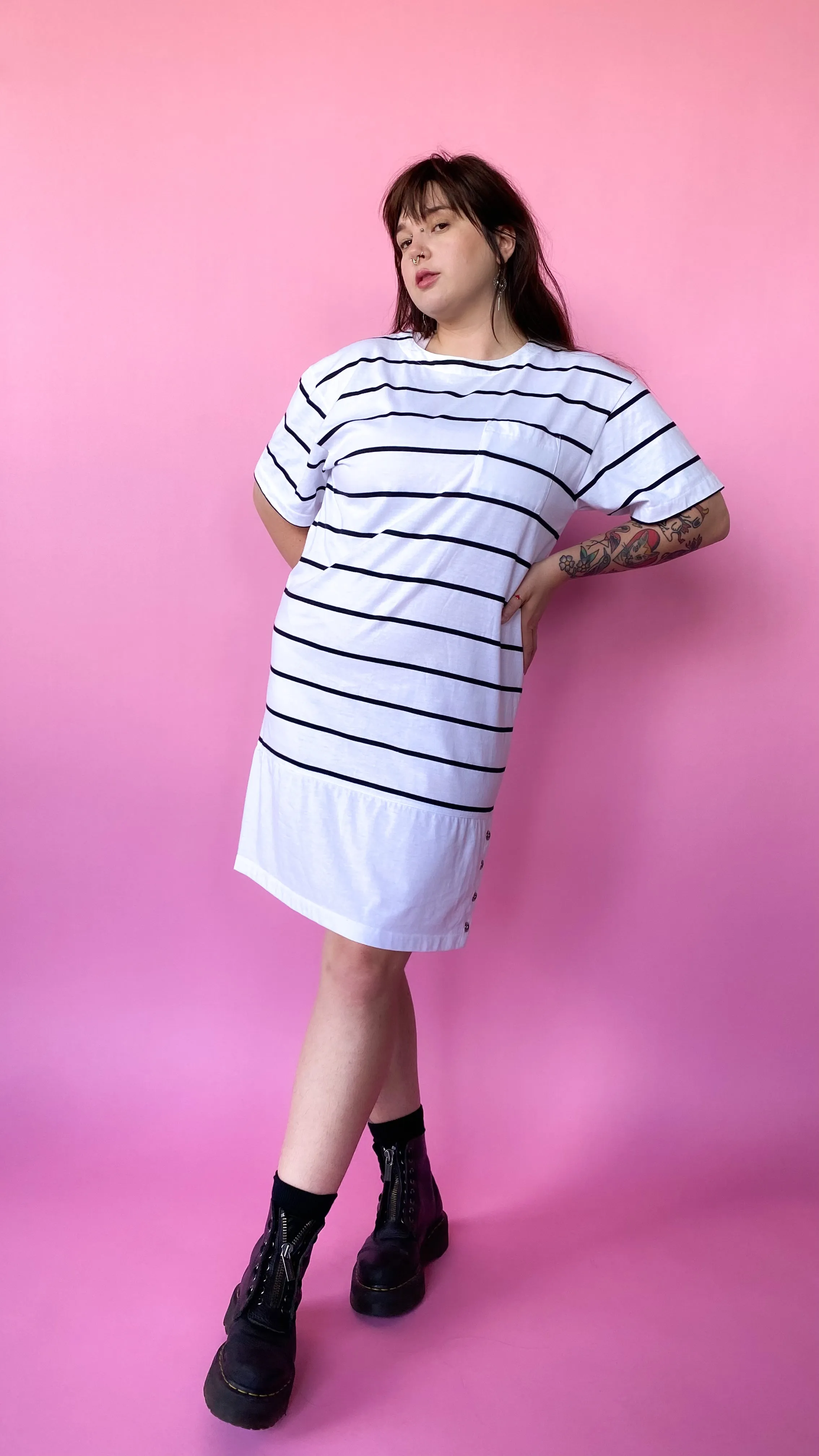 1990s Black and White Striped Dress, sz. 1X