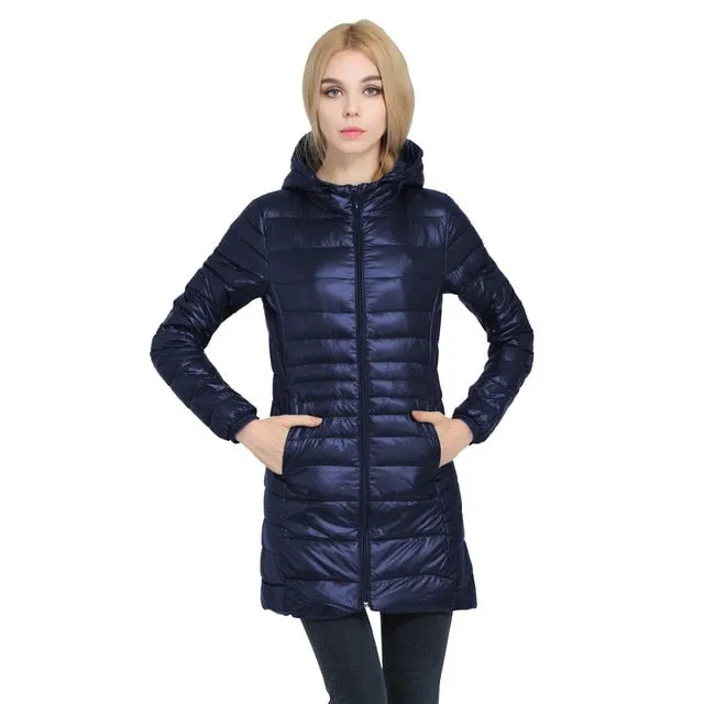 2018 New Casual Brand Lady Winter Warm Coat Women Ultralight White Duck Down Jacket Female Long Down Parka High Filling Power