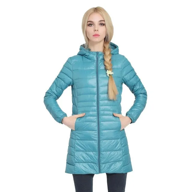 2018 New Casual Brand Lady Winter Warm Coat Women Ultralight White Duck Down Jacket Female Long Down Parka High Filling Power