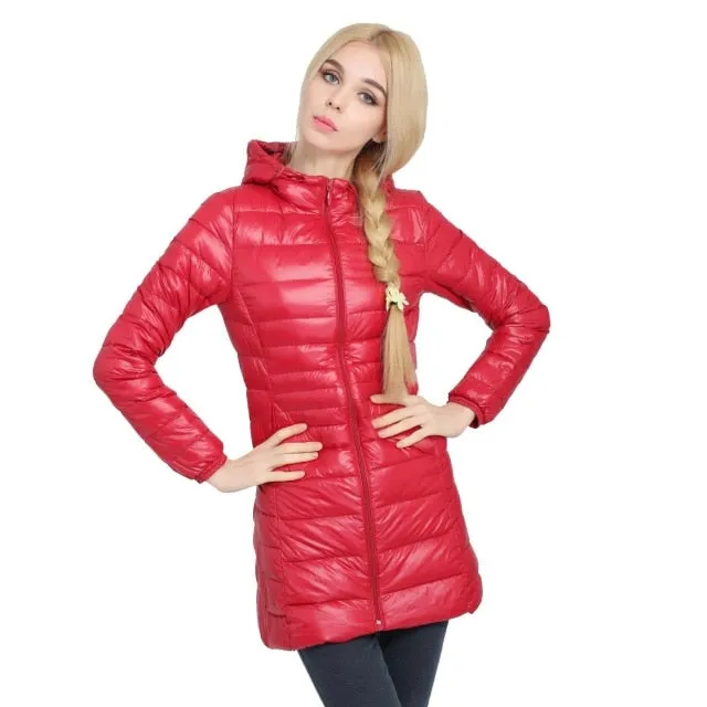 2018 New Casual Brand Lady Winter Warm Coat Women Ultralight White Duck Down Jacket Female Long Down Parka High Filling Power