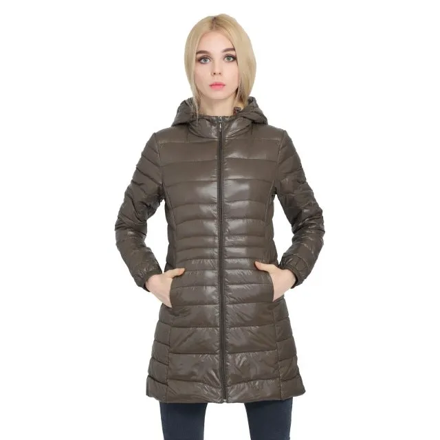 2018 New Casual Brand Lady Winter Warm Coat Women Ultralight White Duck Down Jacket Female Long Down Parka High Filling Power