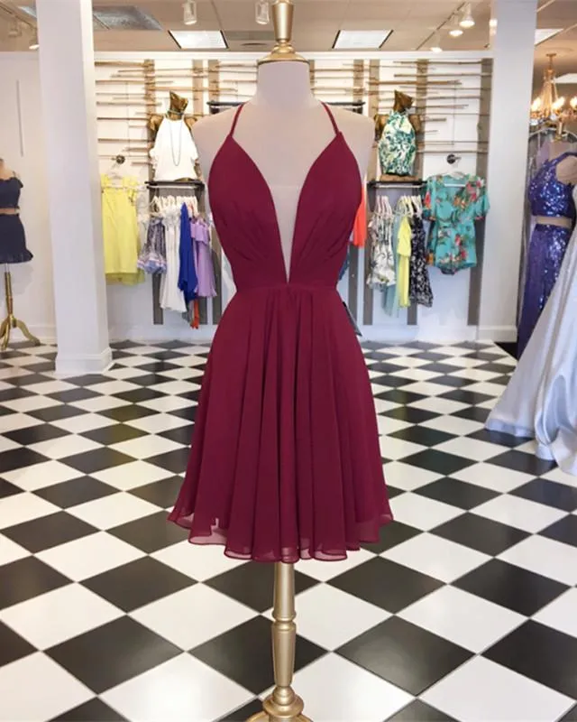 A-line Plunge V-neck Chiffon Homecoming Dress For Cocktail Party