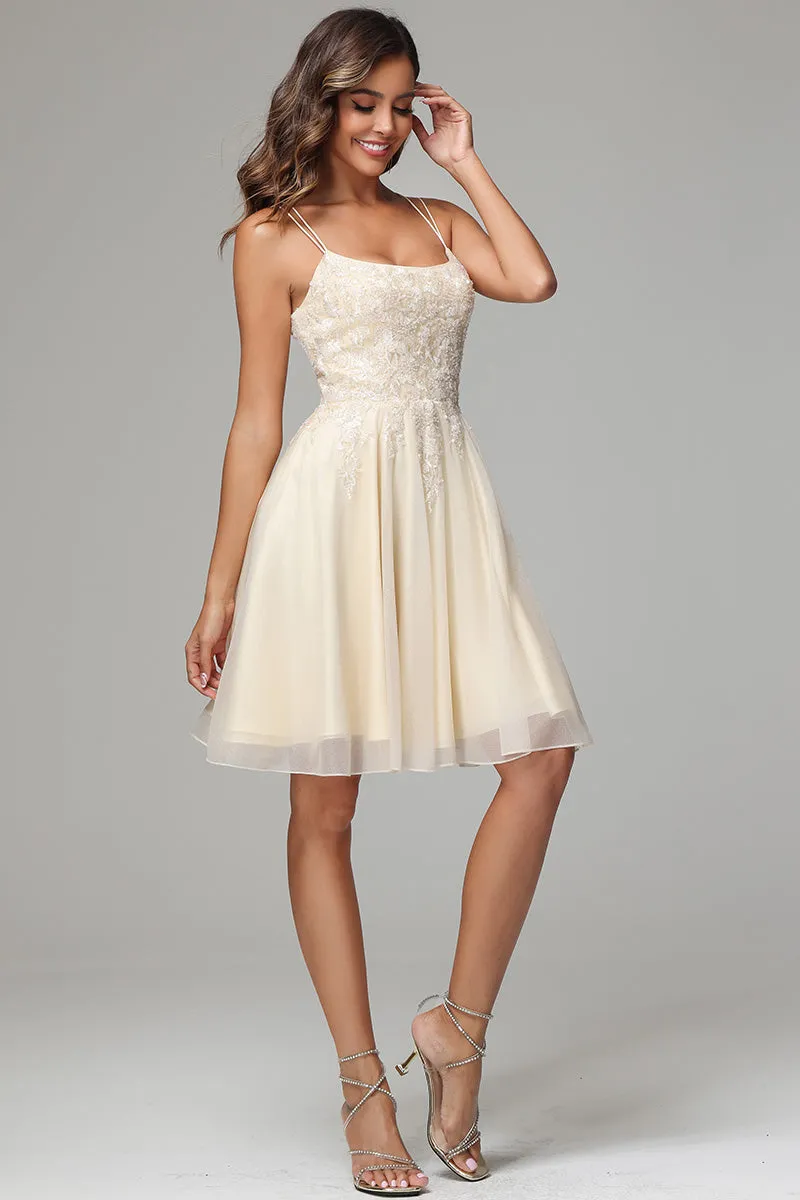 A-line Spaghetti Straps Short Homecoming Dress with Appliques