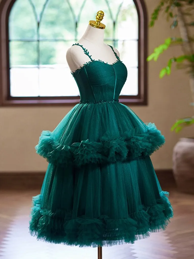 A-Line Sweetheart Neck Tulle Green Short Prom Dress, Green Homecoming Dress