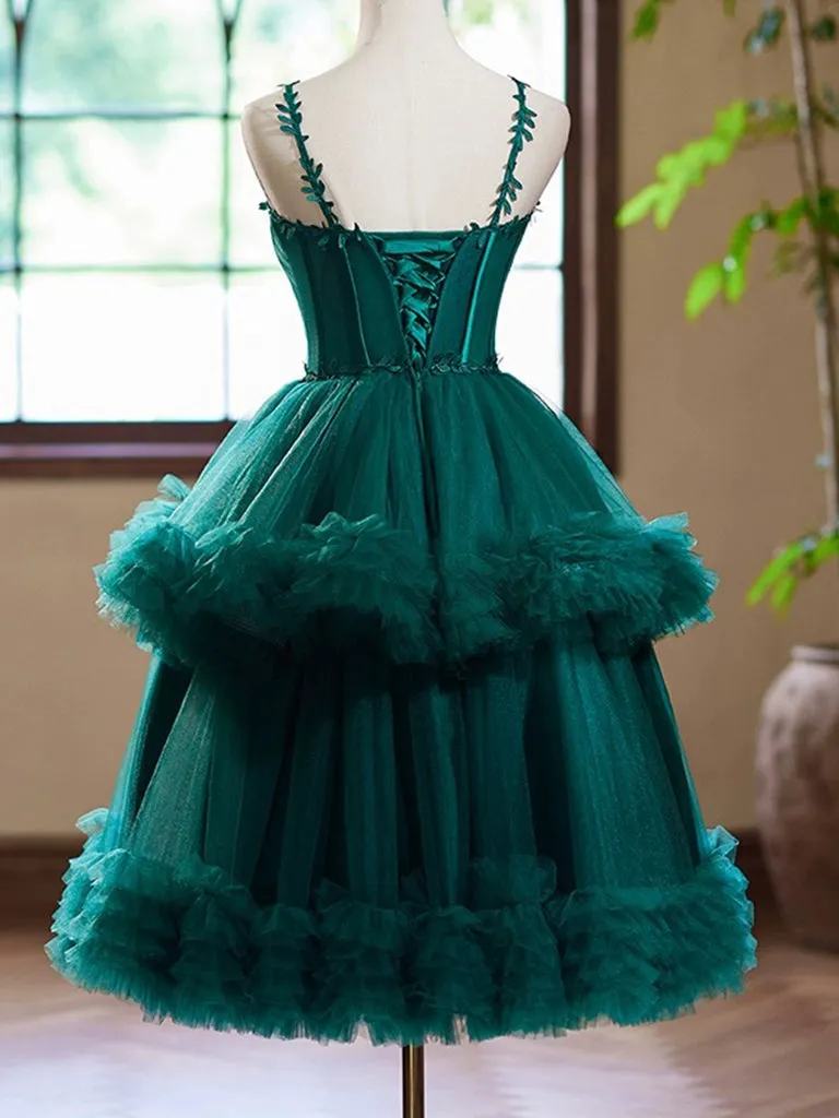 A-Line Sweetheart Neck Tulle Green Short Prom Dress, Green Homecoming Dress