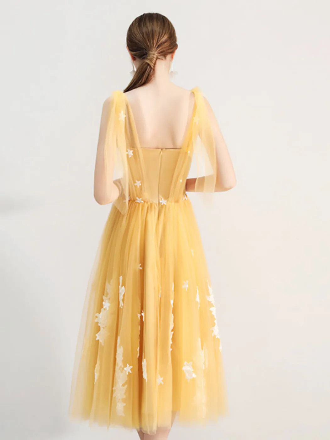 A-Line Yellow Tulle lace Short Prom Dress, Yellow Homecoming Dress