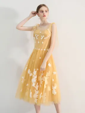 A-Line Yellow Tulle lace Short Prom Dress, Yellow Homecoming Dress