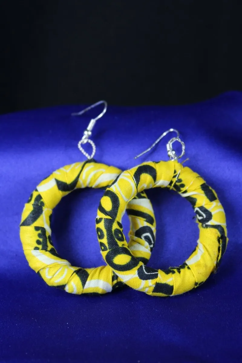 African Earrings in Yellow Ankara