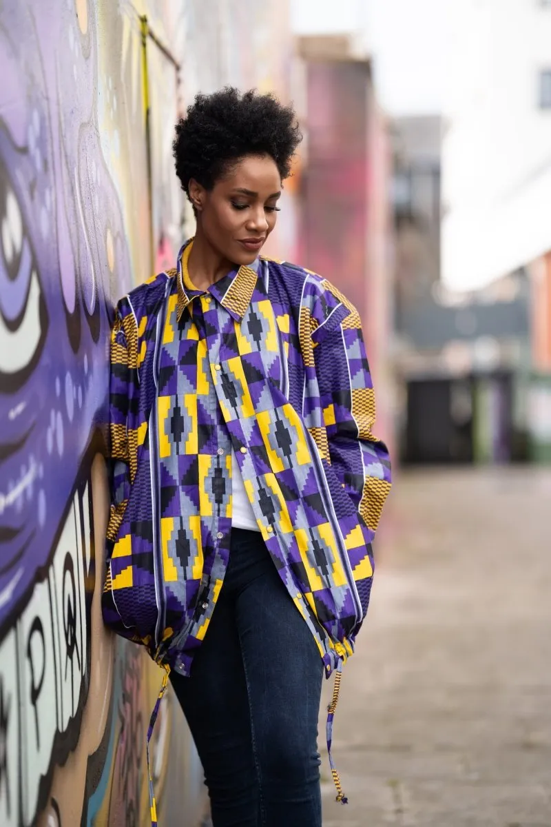 African Puffer Jacket In Purple Kente