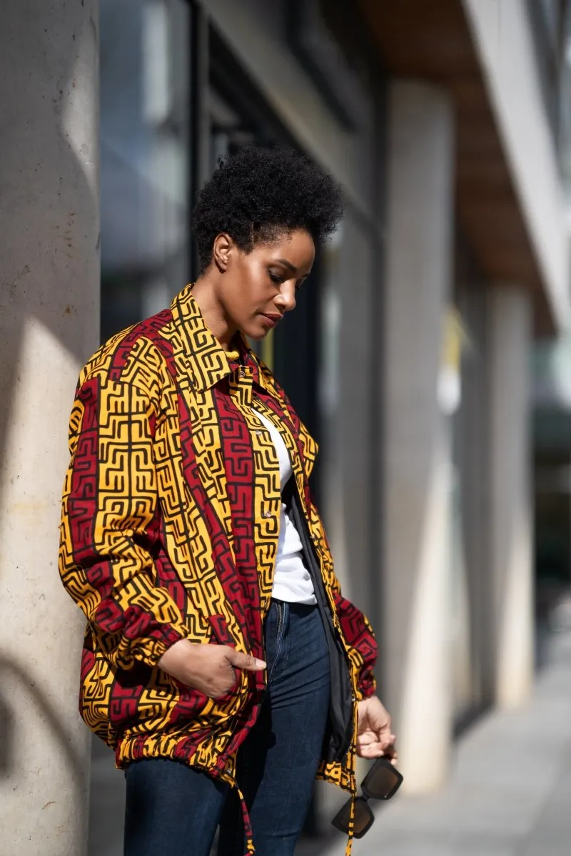 African Puffer Jacket In Red & Orange