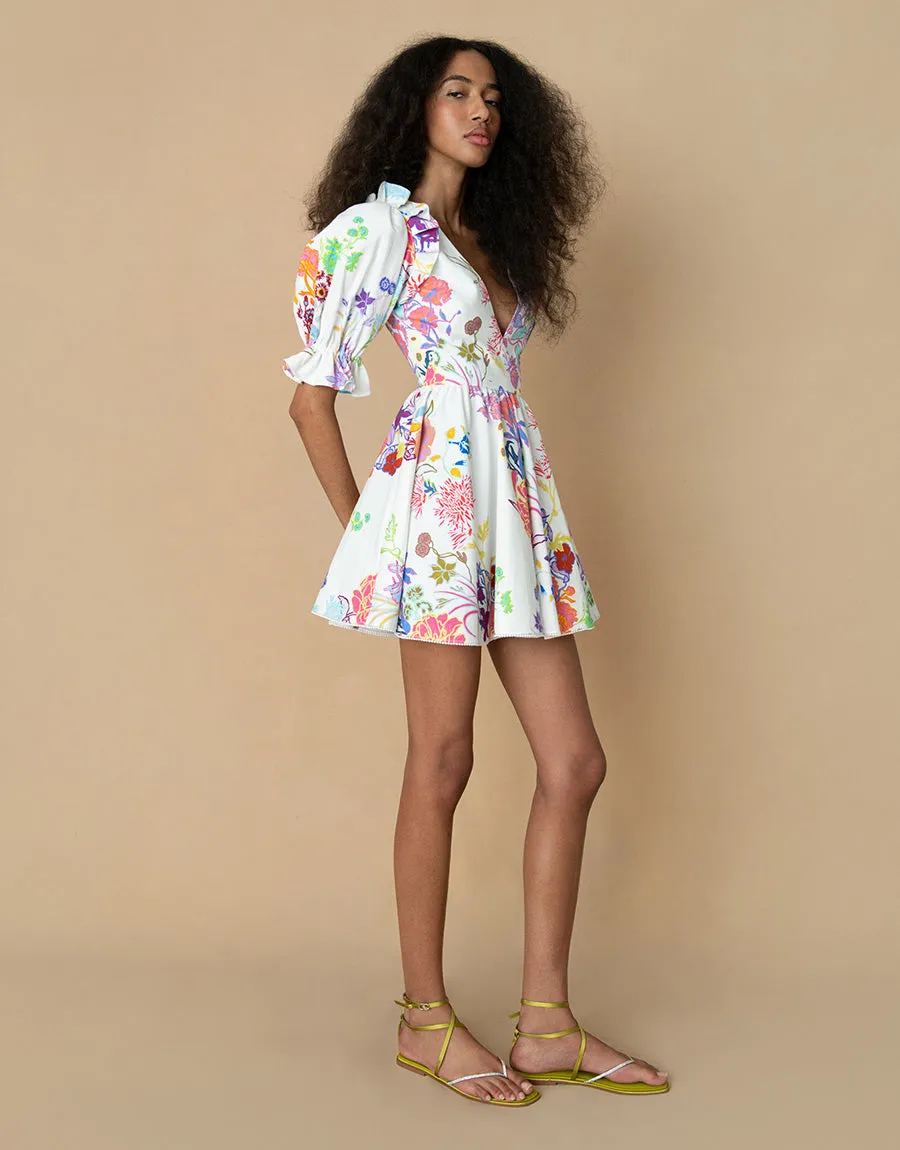 Aja Cotton Mini Dress - Jardin White - SALE