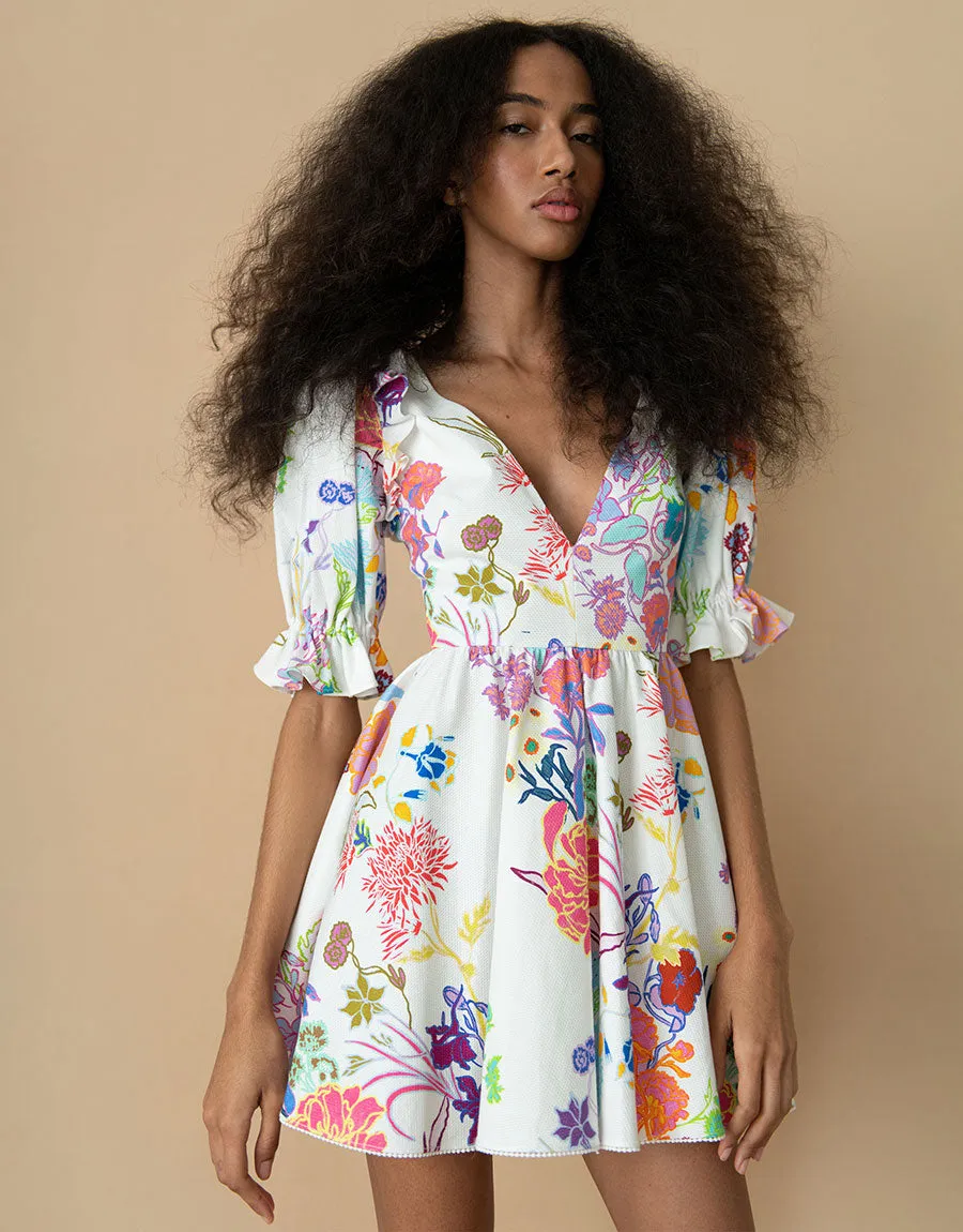 Aja Cotton Mini Dress - Jardin White - SALE