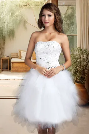 Allie A-line Sweetheart Knee-Length Satin Tulle Homecoming Dress With Beading Cascading Ruffles Appliques Lace Sequins STKP0020598