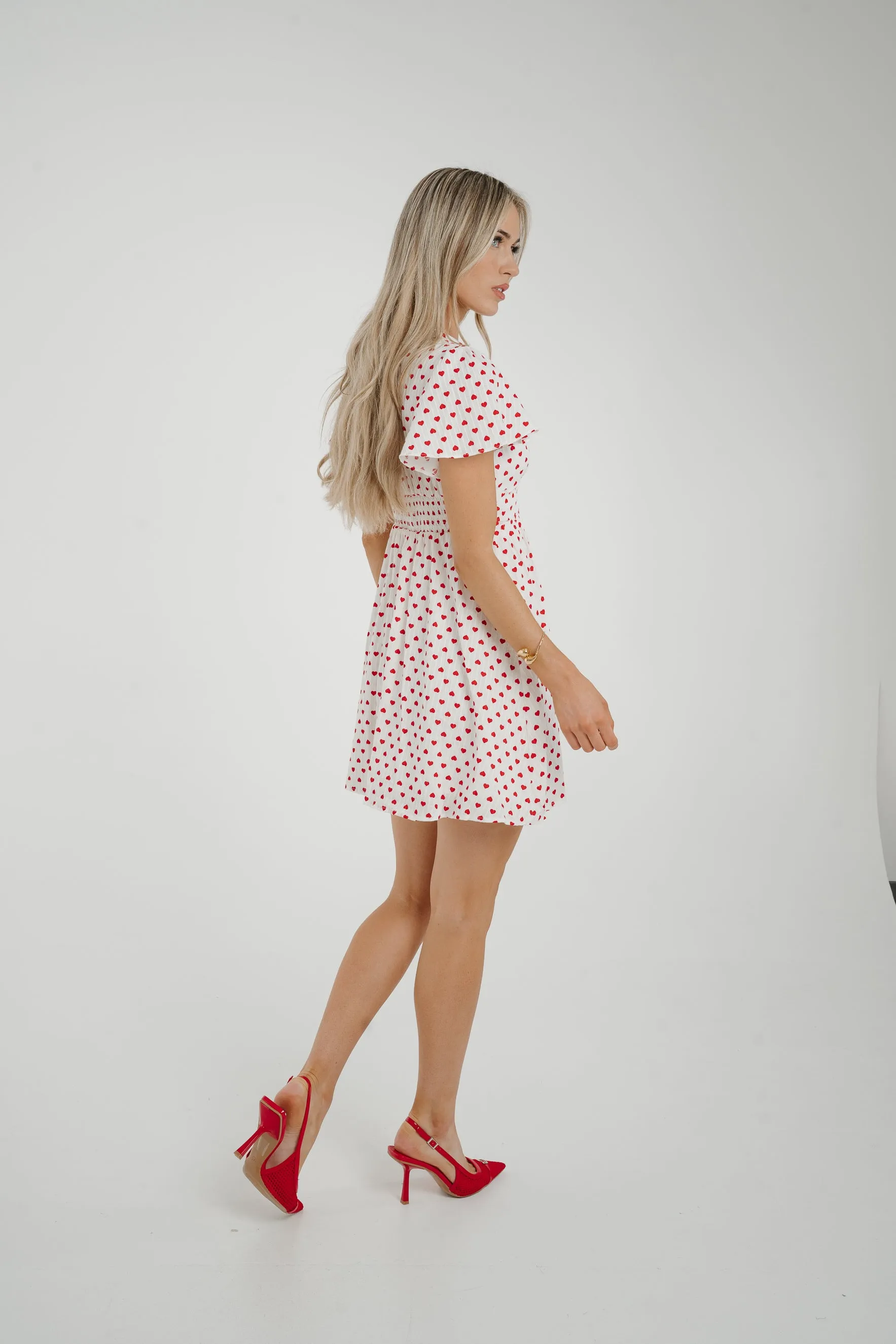 Ally Heart Print Mini Dress In White