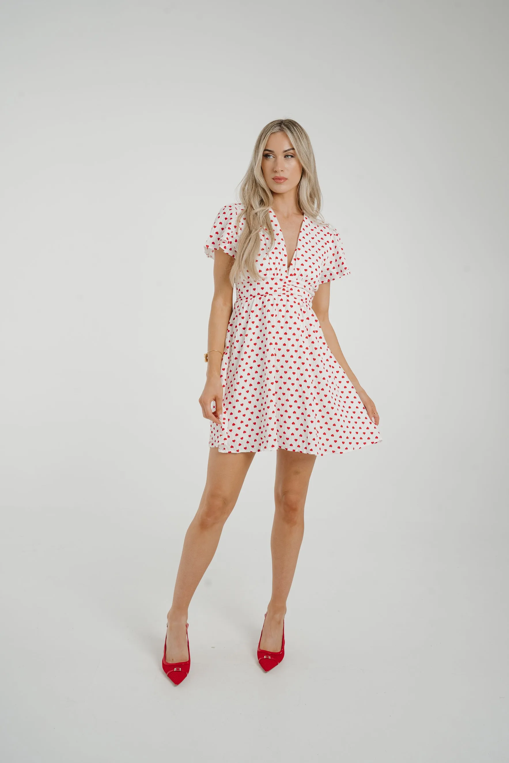 Ally Heart Print Mini Dress In White