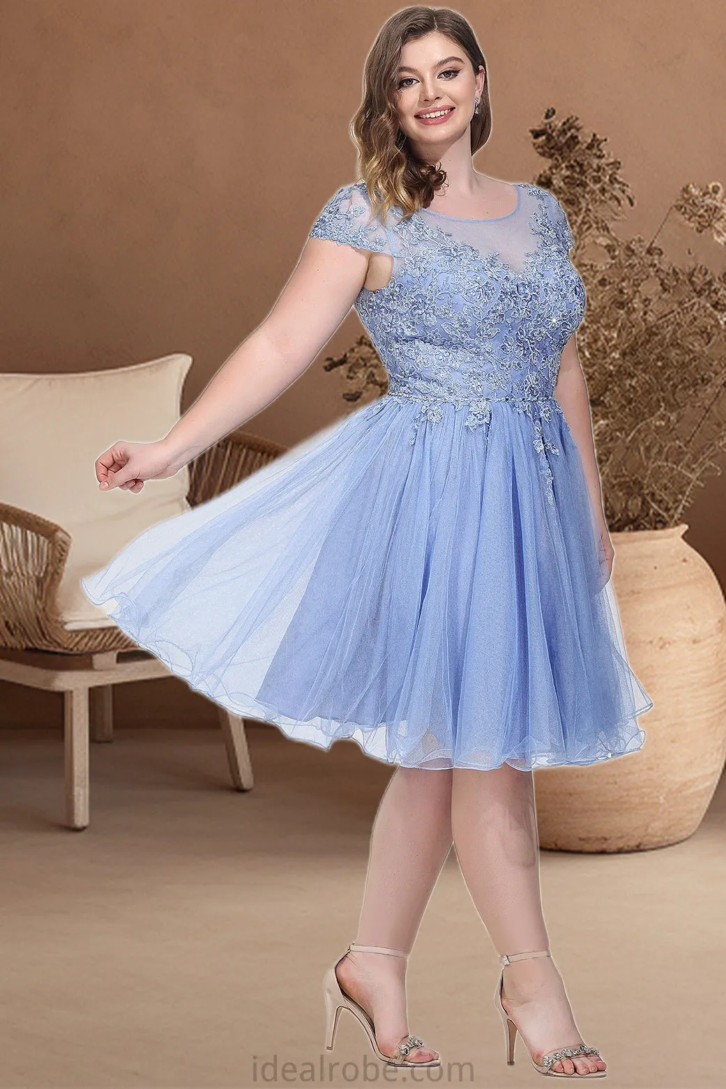 Amara A-line Scoop Short/Mini Tulle Homecoming Dress With Beading Appliques Lace STKP0020547