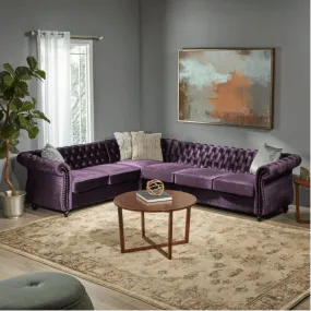 Amberside Suede Tufted Chesterfield Sectional Sofa