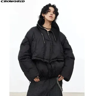 Asymmetrical Zip Layered Puffer Jacket