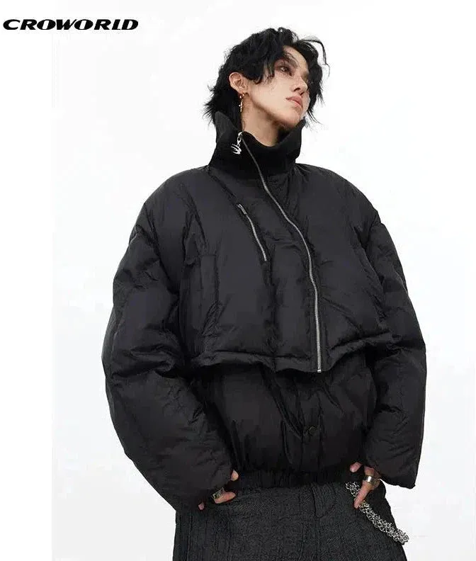 Asymmetrical Zip Layered Puffer Jacket