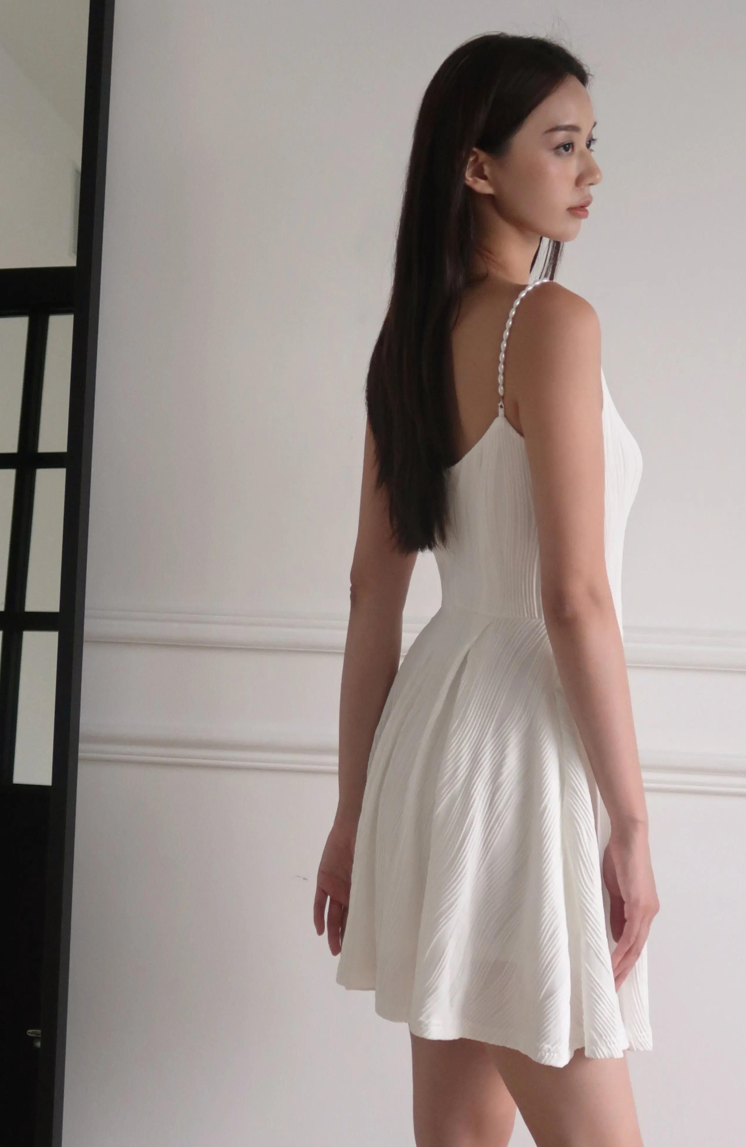 Audrey pearl beaded dress in white