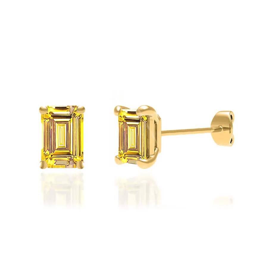 AVIANA - Emerald Yellow Sapphire 18k Yellow Gold Stud Earrings