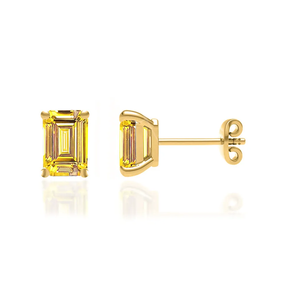 AVIANA - Emerald Yellow Sapphire 18k Yellow Gold Stud Earrings