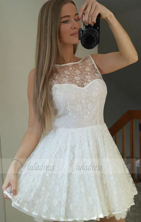 Backless Short White Lace Homecoming Dress,BD99509