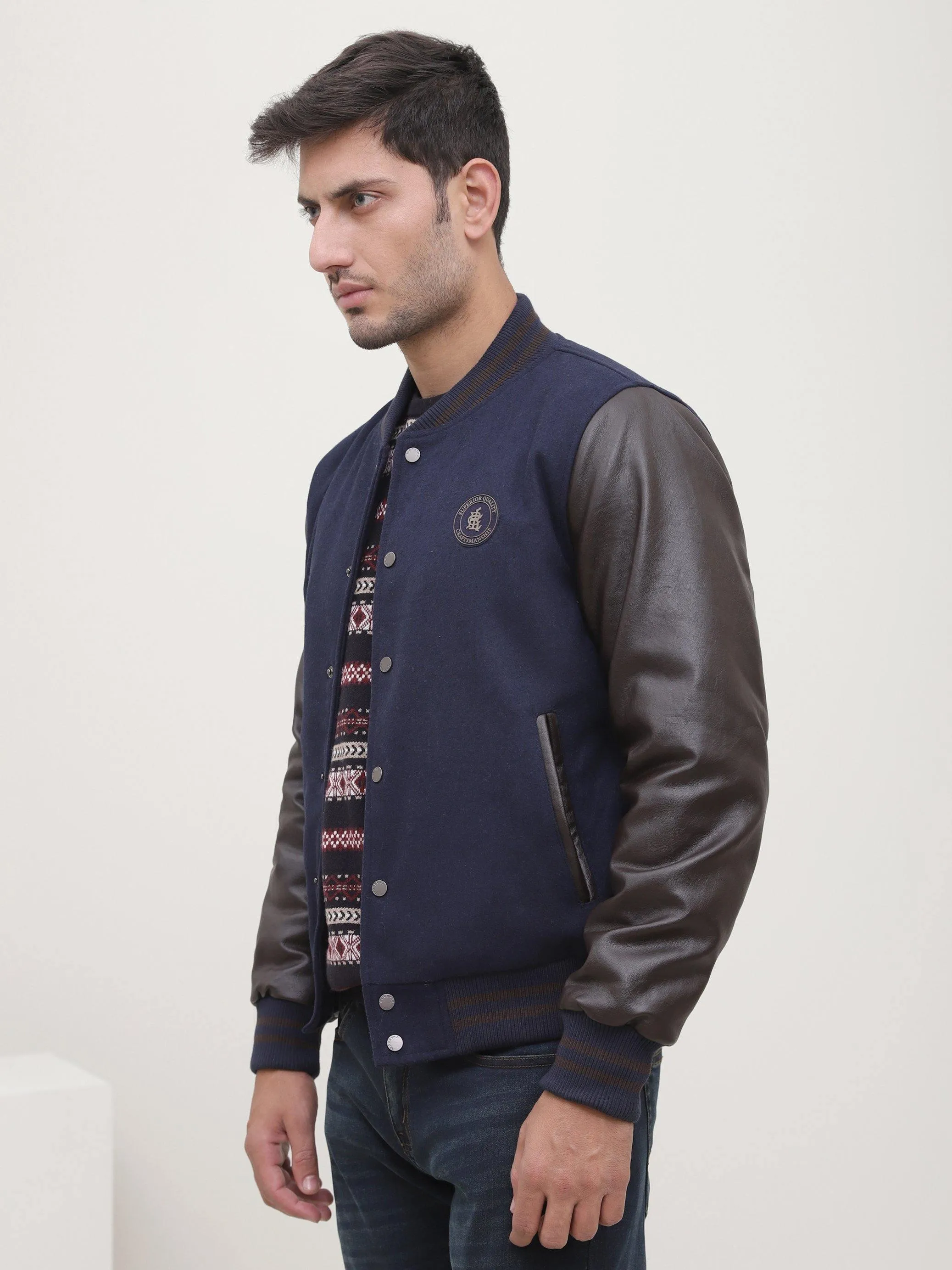 BASEBALL JACKET NAVY BROWN