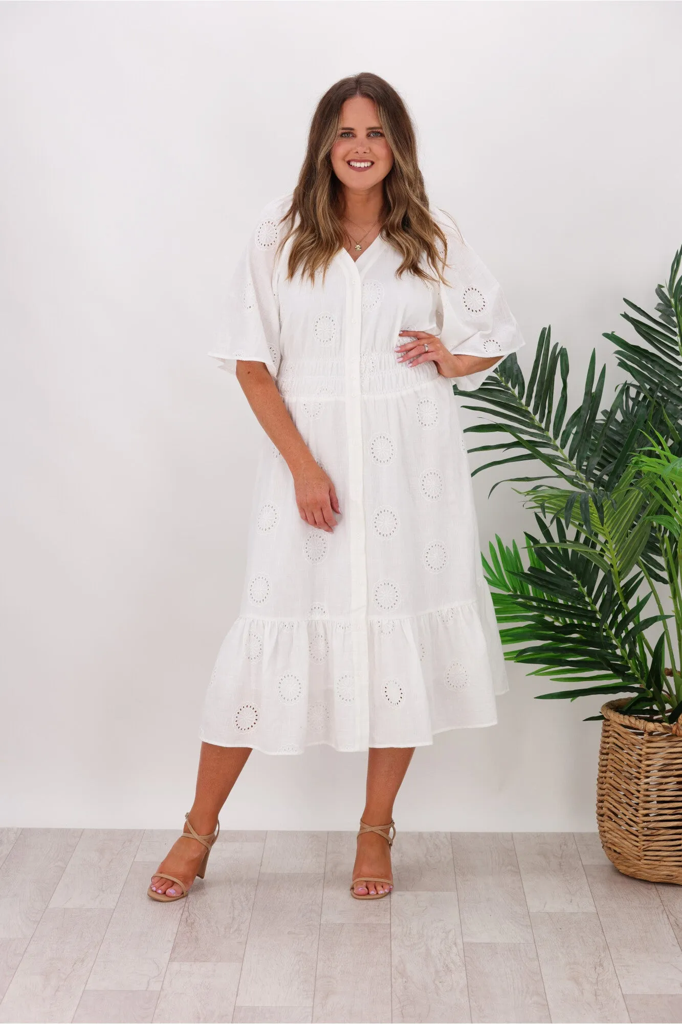 Betty Basics Broderie Dress White