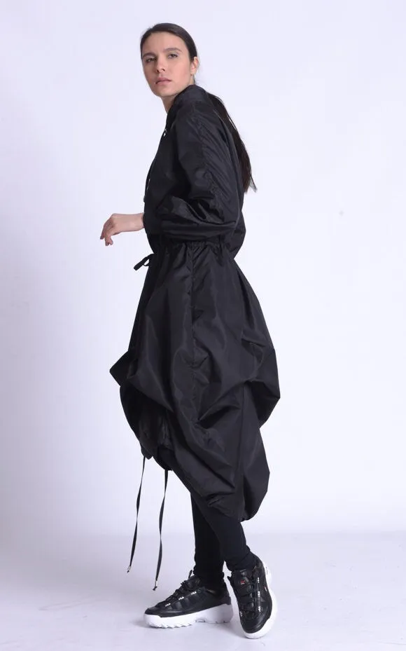 Black Asymmetric Hooded Raincoat