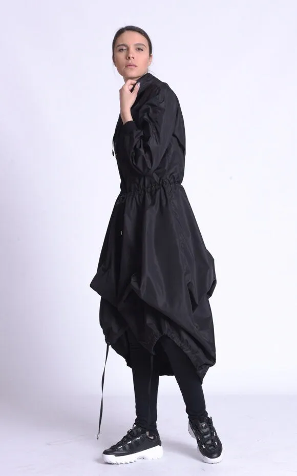 Black Asymmetric Hooded Raincoat