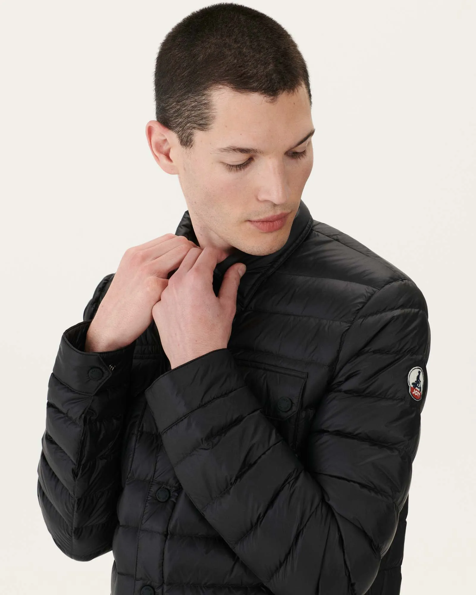 Black Cris lightweight shirt collar puffer jacket