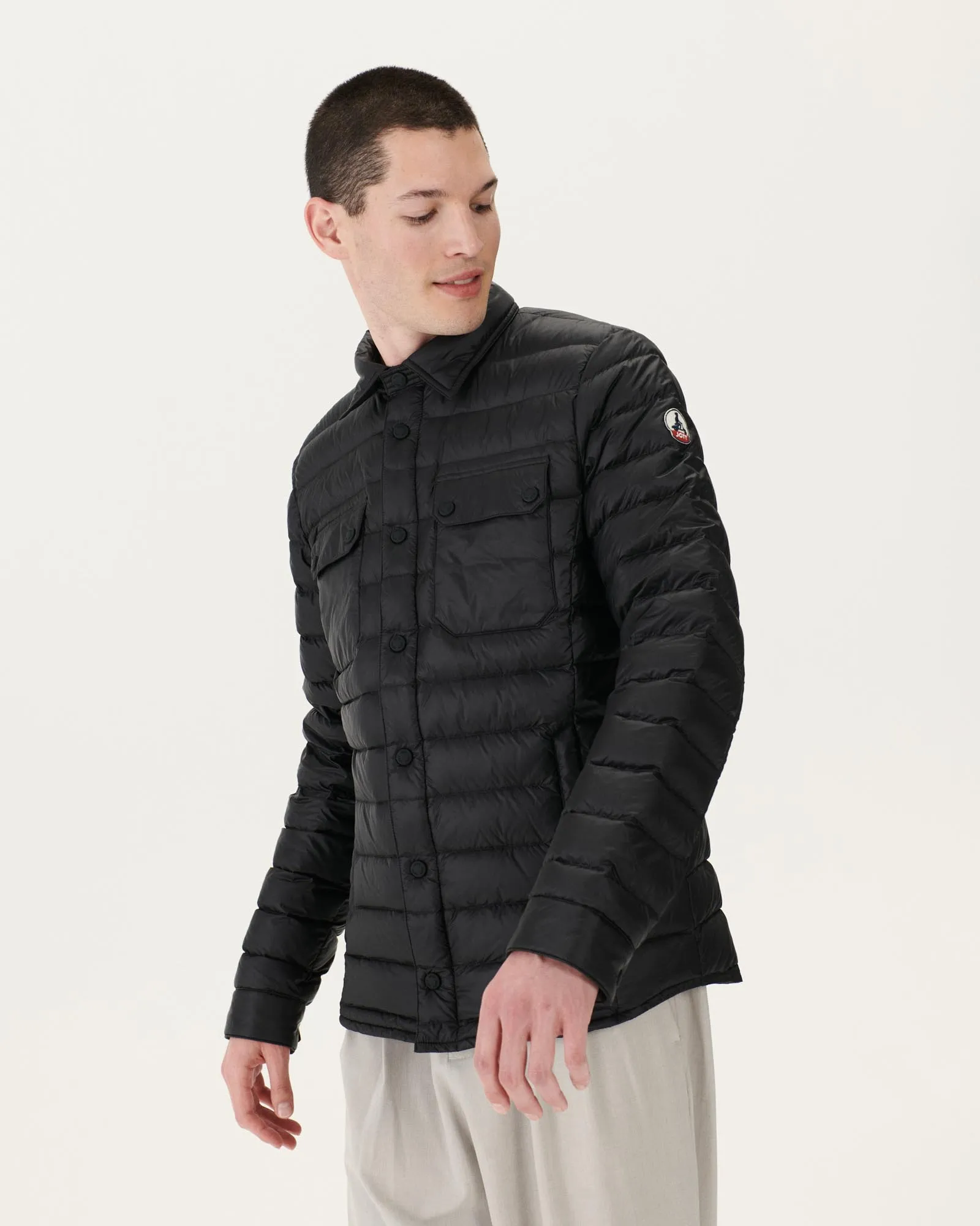 Black Cris lightweight shirt collar puffer jacket