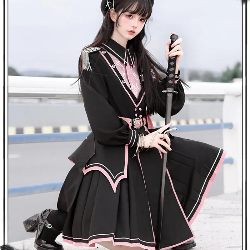 Black Pink Military Lolita Cape and Dress ON1089