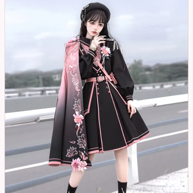 Black Pink Military Lolita Cape and Dress ON1089