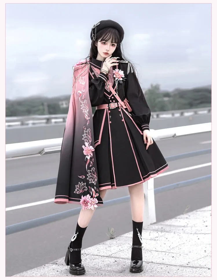 Black Pink Military Lolita Cape and Dress ON1089