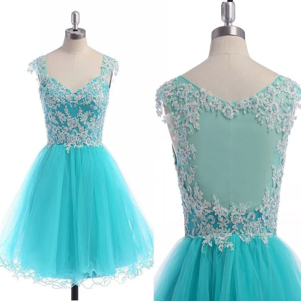 blue see through tulle cap sleeve cute casual cocktail freshman homecoming gowns dress,BDY0111