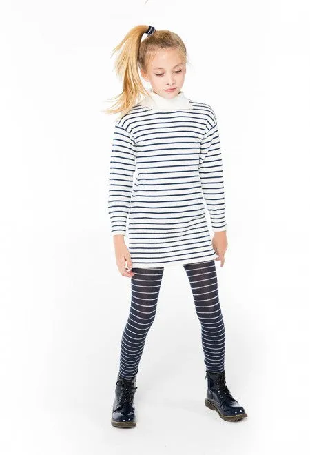 Boboli Dress - White with Navy Stripe