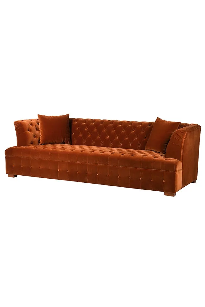 Burnt Orange Velvet Chesterfield 3 Seater Sofa