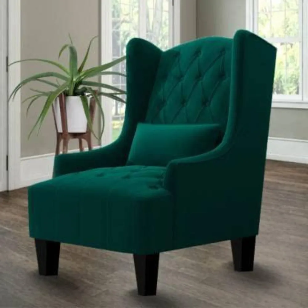 Cayo Chesterfield Wing Chair in Green Color