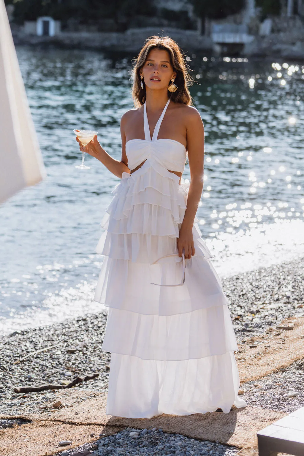 Chateau White Ruffle Maxi Dress