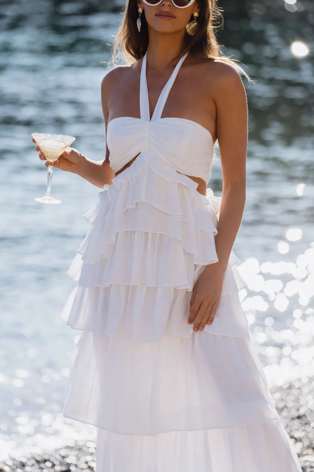 Chateau White Ruffle Maxi Dress