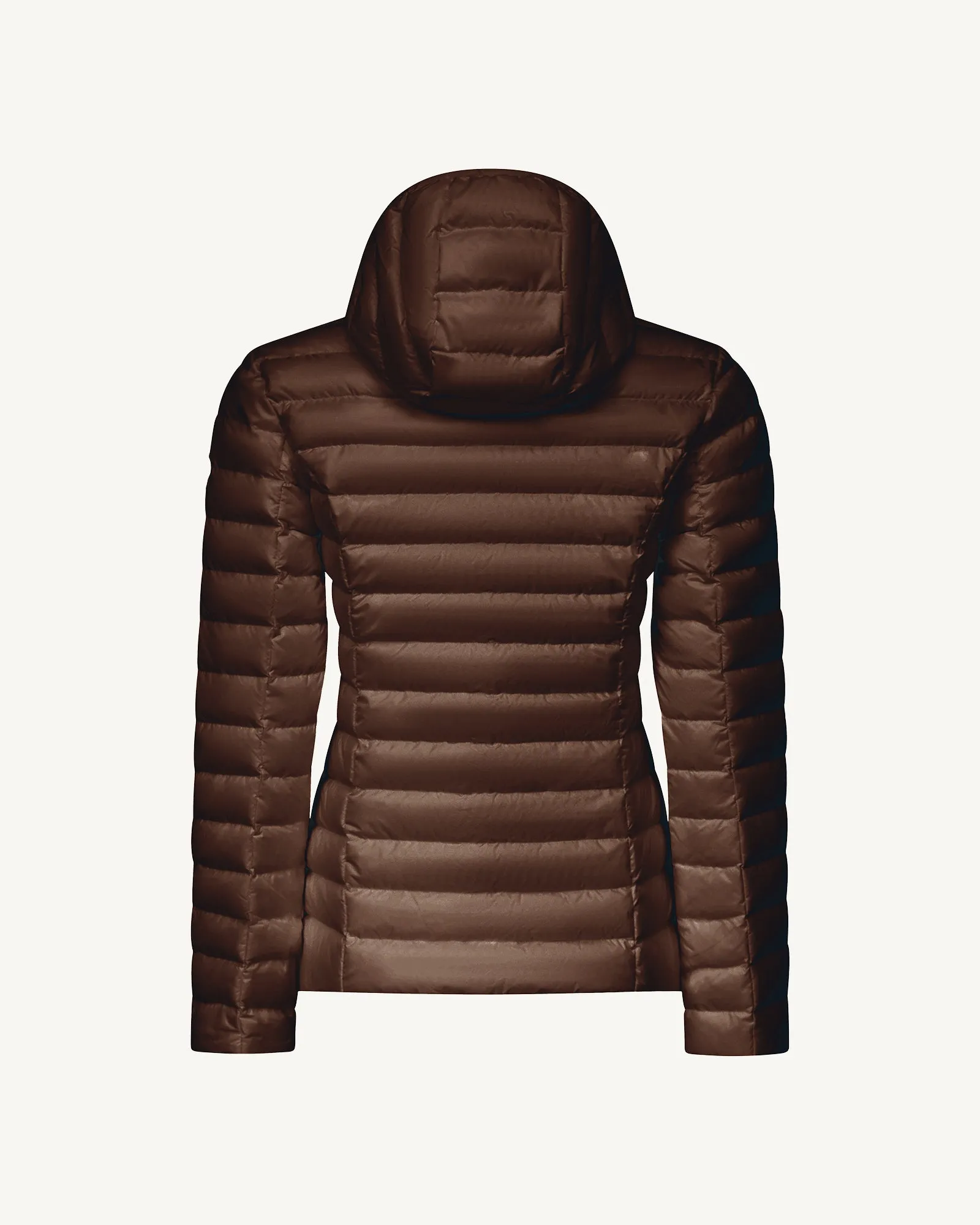 Dark chocolate Cloe lightweight hooded puffer jacket