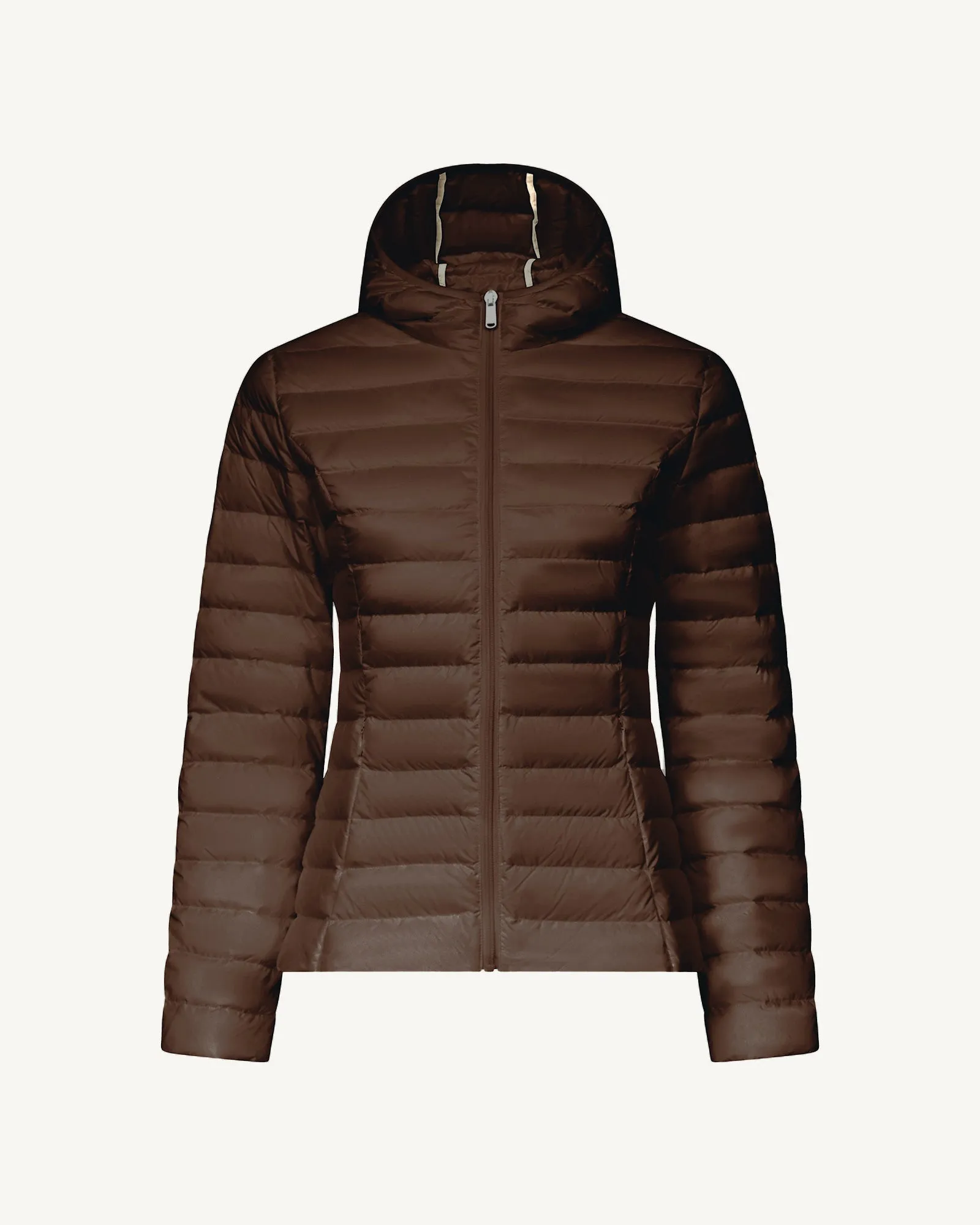 Dark chocolate Cloe lightweight hooded puffer jacket