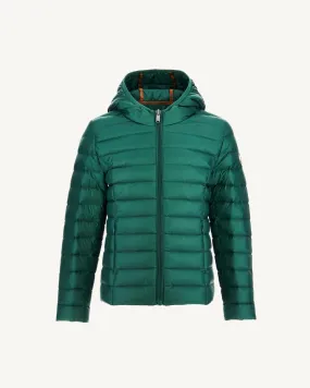 Dark green Carla kid's lightweight hooded puffer jacket