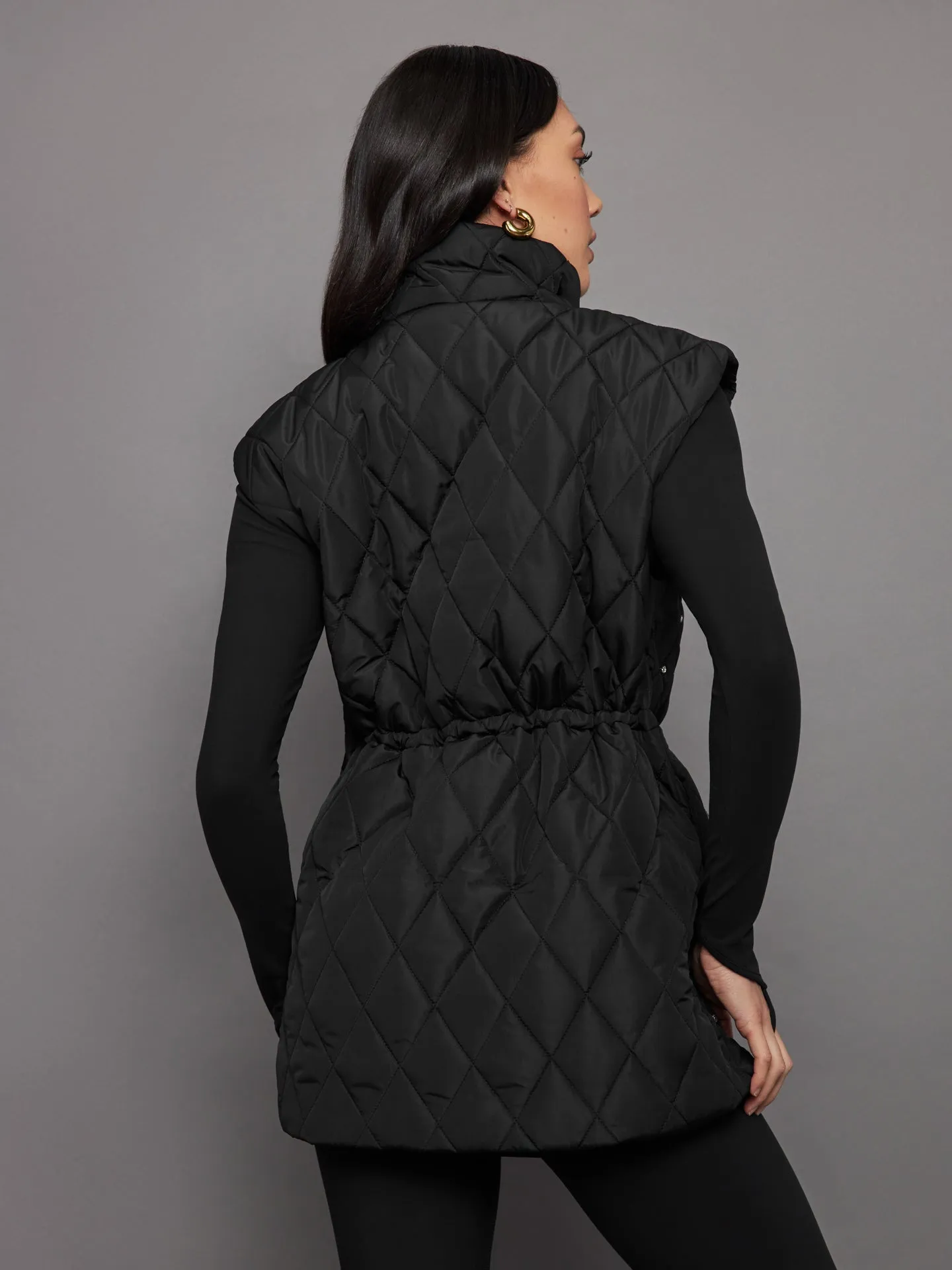 Diamond Quilted Puffer Vest - Black