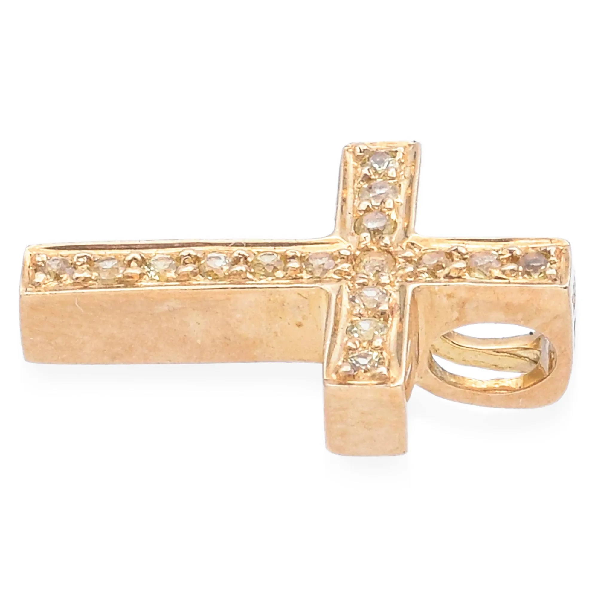 Estate 18K Yellow Gold Yellow Topaz Cross Pendant