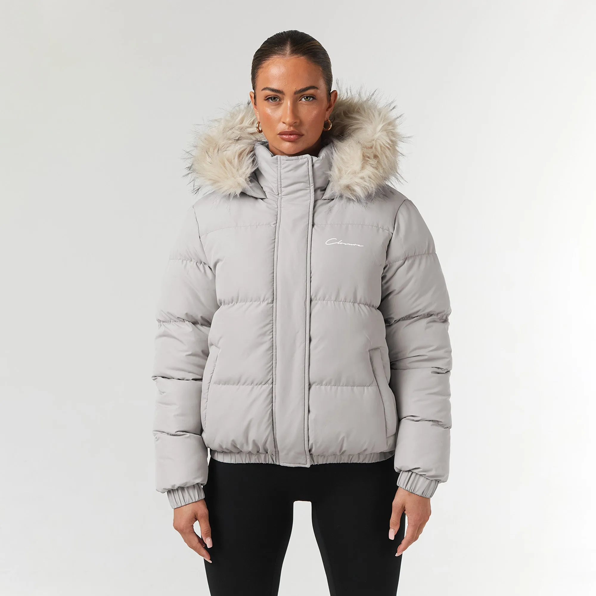 Faux Fur Cropped Puffer | Mushroom