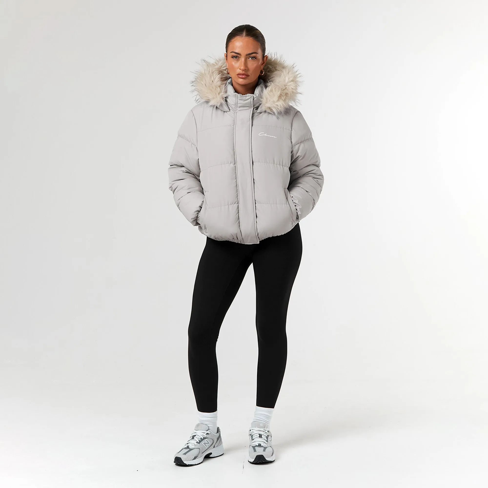 Faux Fur Cropped Puffer | Mushroom